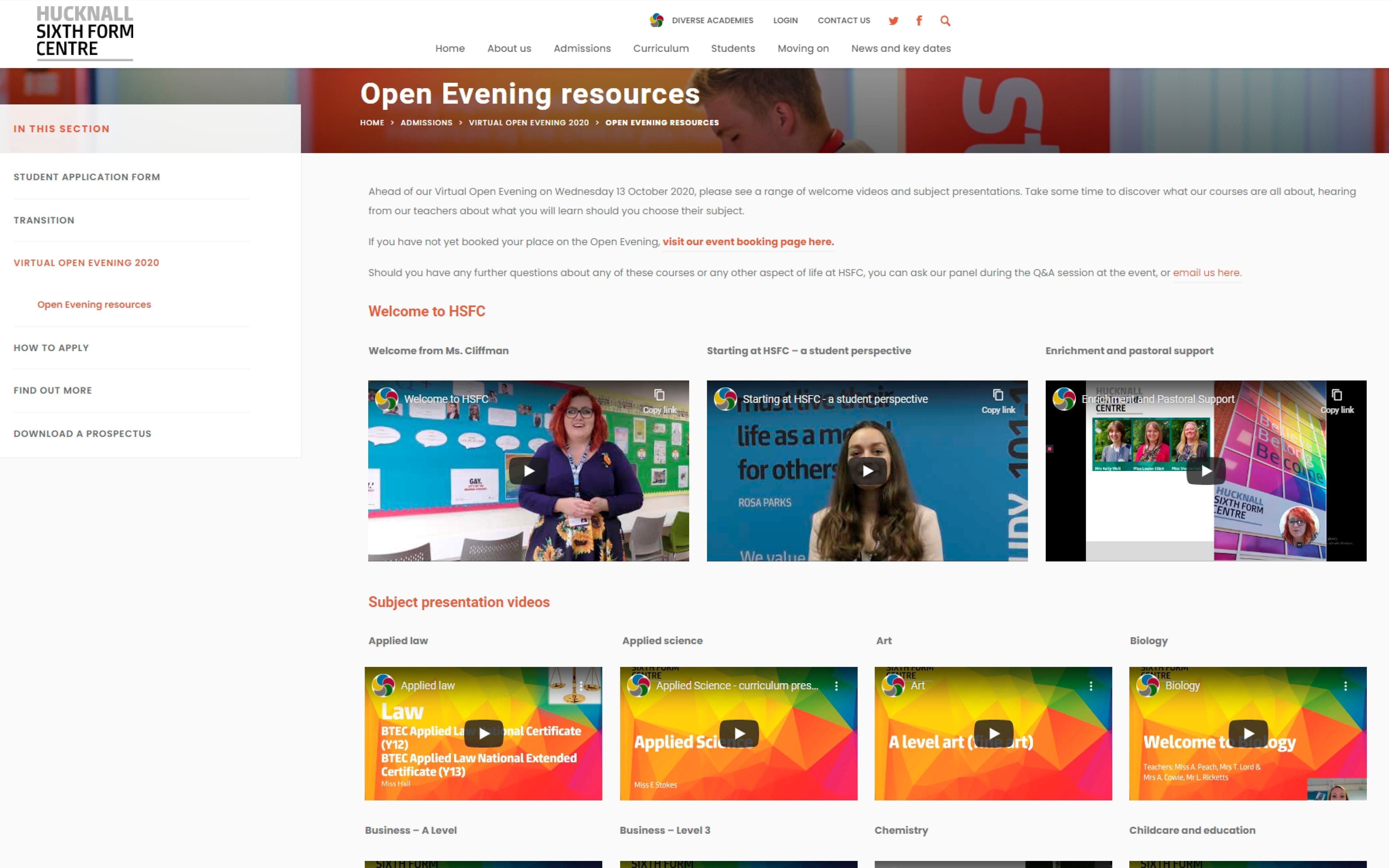 Open evening resources - now live!